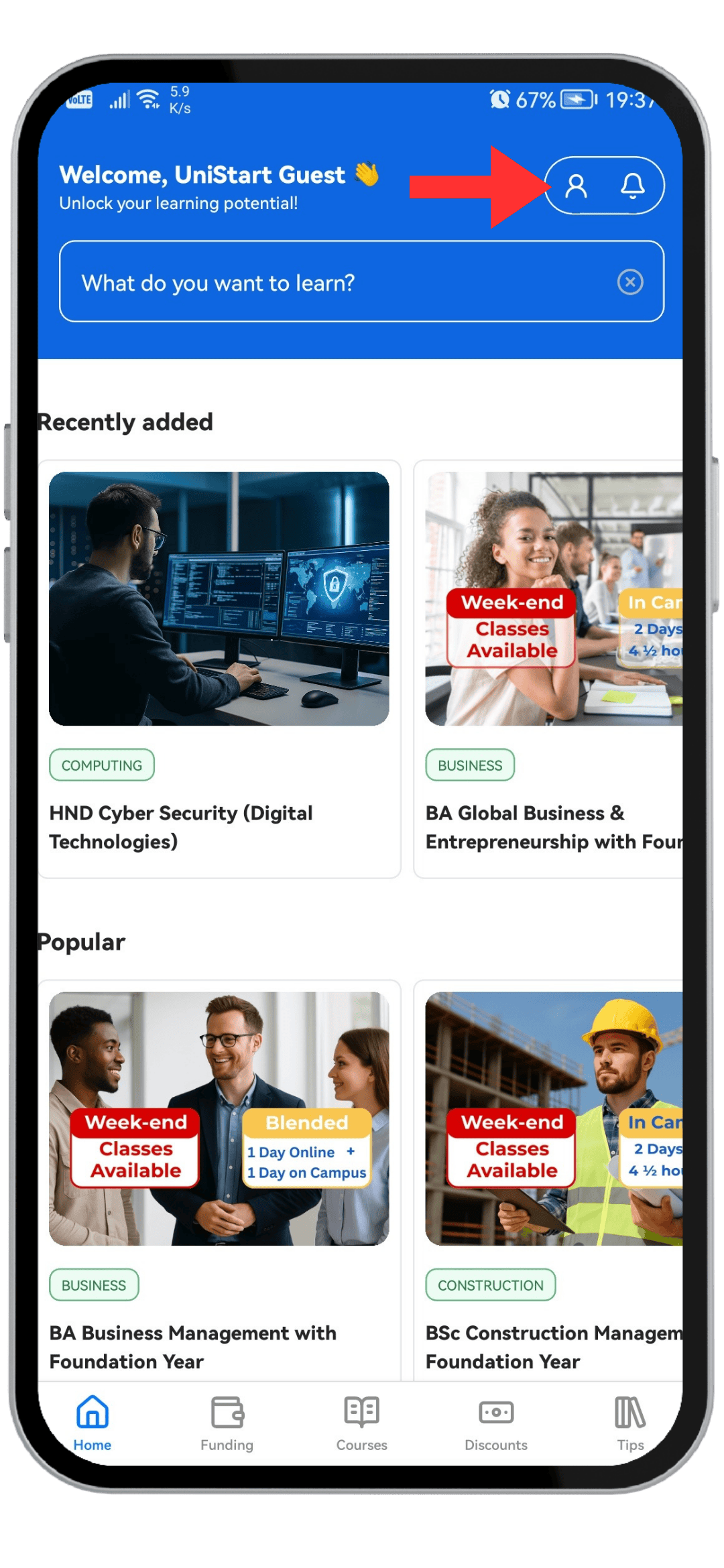 unistart app - delete profile